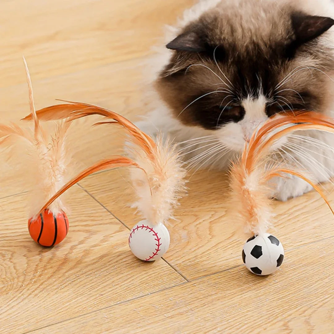 Balle Interactive avec Plumes pour Chat – Rebonds & Chasse
