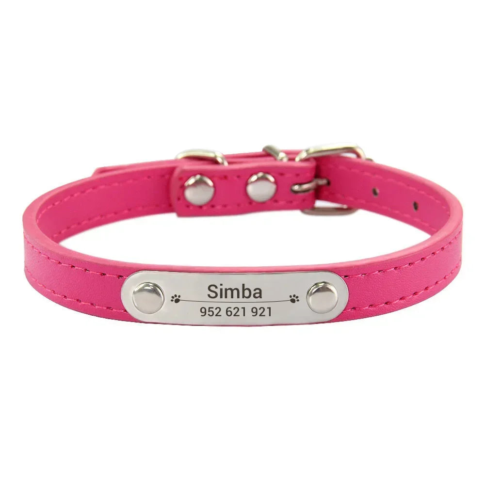 Collier Personnalisé en Cuir pour Chien & Chat – Gravure Nom et Numéro