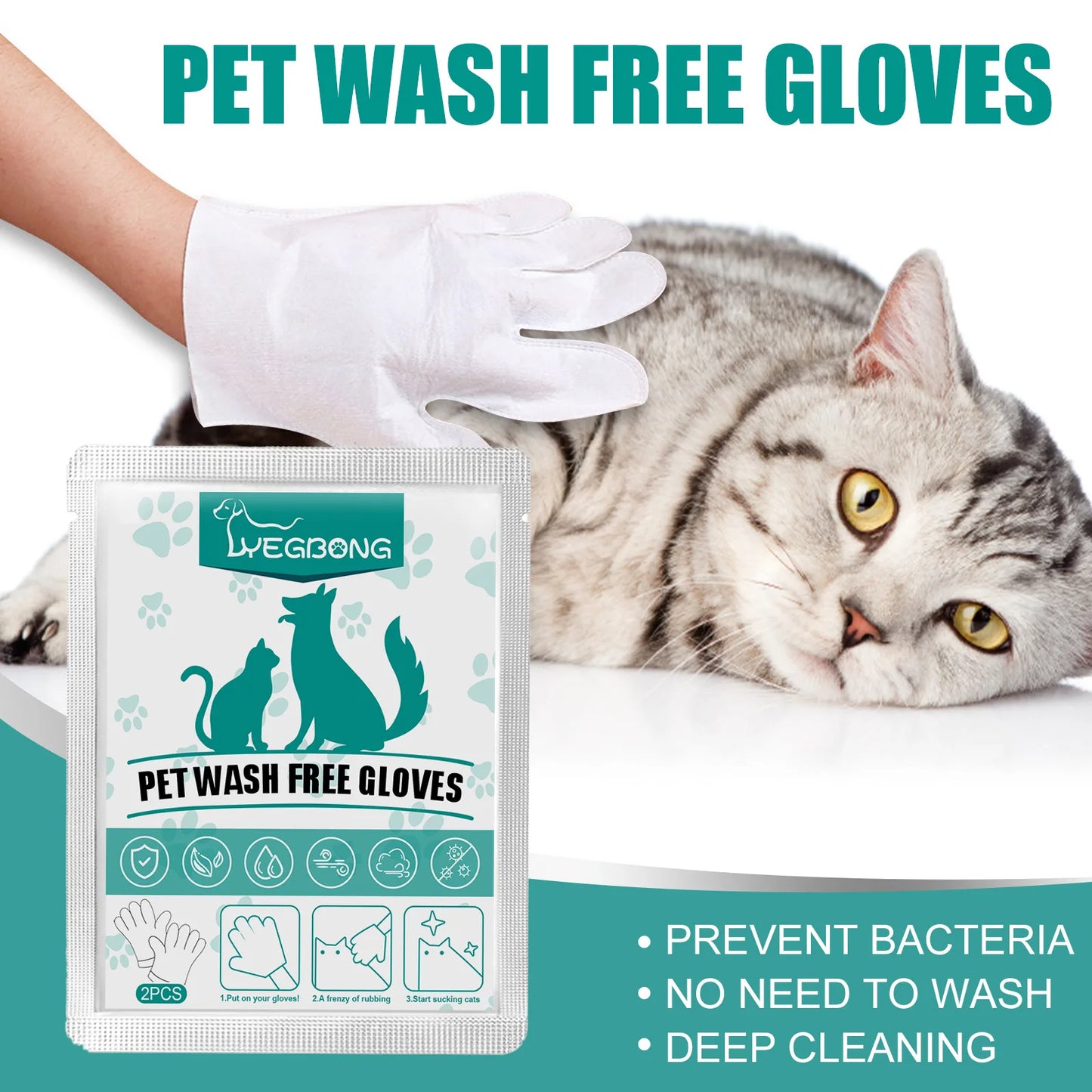 Gants Jetables Nettoyants pour Chiens & Chats – Bain Sec et Désodorisant
