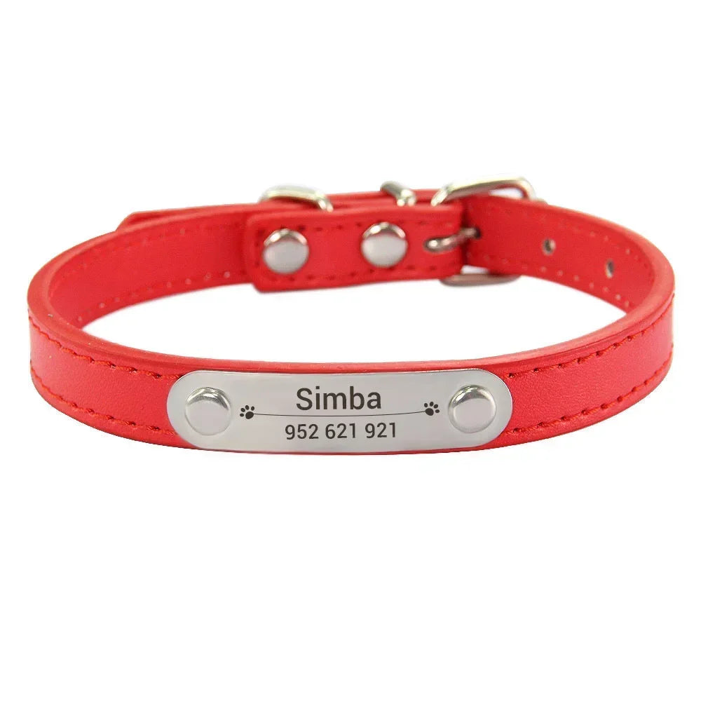 Collier Personnalisé en Cuir pour Chien & Chat – Gravure Nom et Numéro