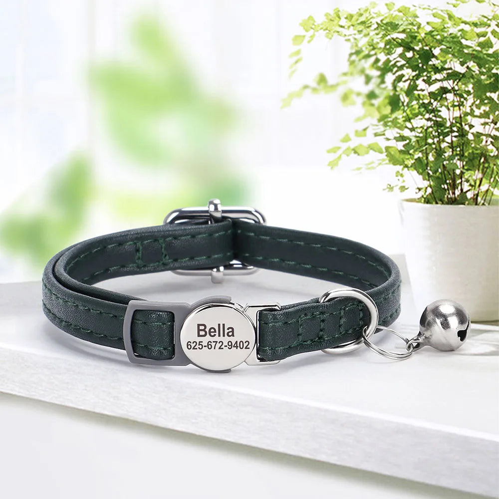 Collier Personnalisé en Cuir PU pour Chat et Petit Chien – Gravure + Clochette