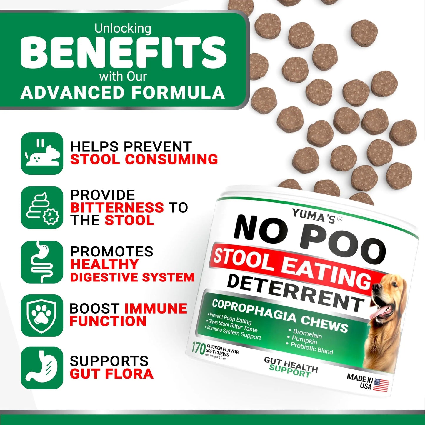 Complément Alimentaire Anti-Coprophagie pour Chien – NO Poo Chews Goût Poulet