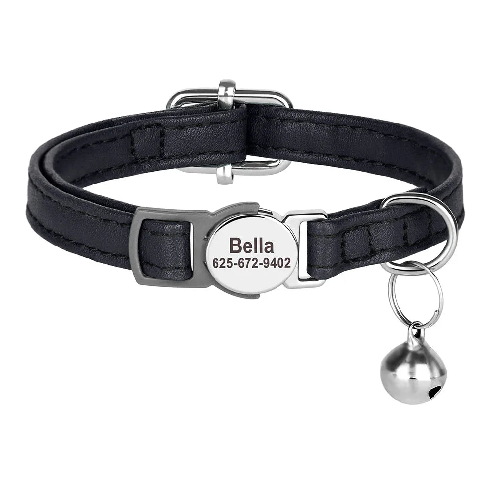 Collier Personnalisé en Cuir PU pour Chat et Petit Chien – Gravure + Clochette