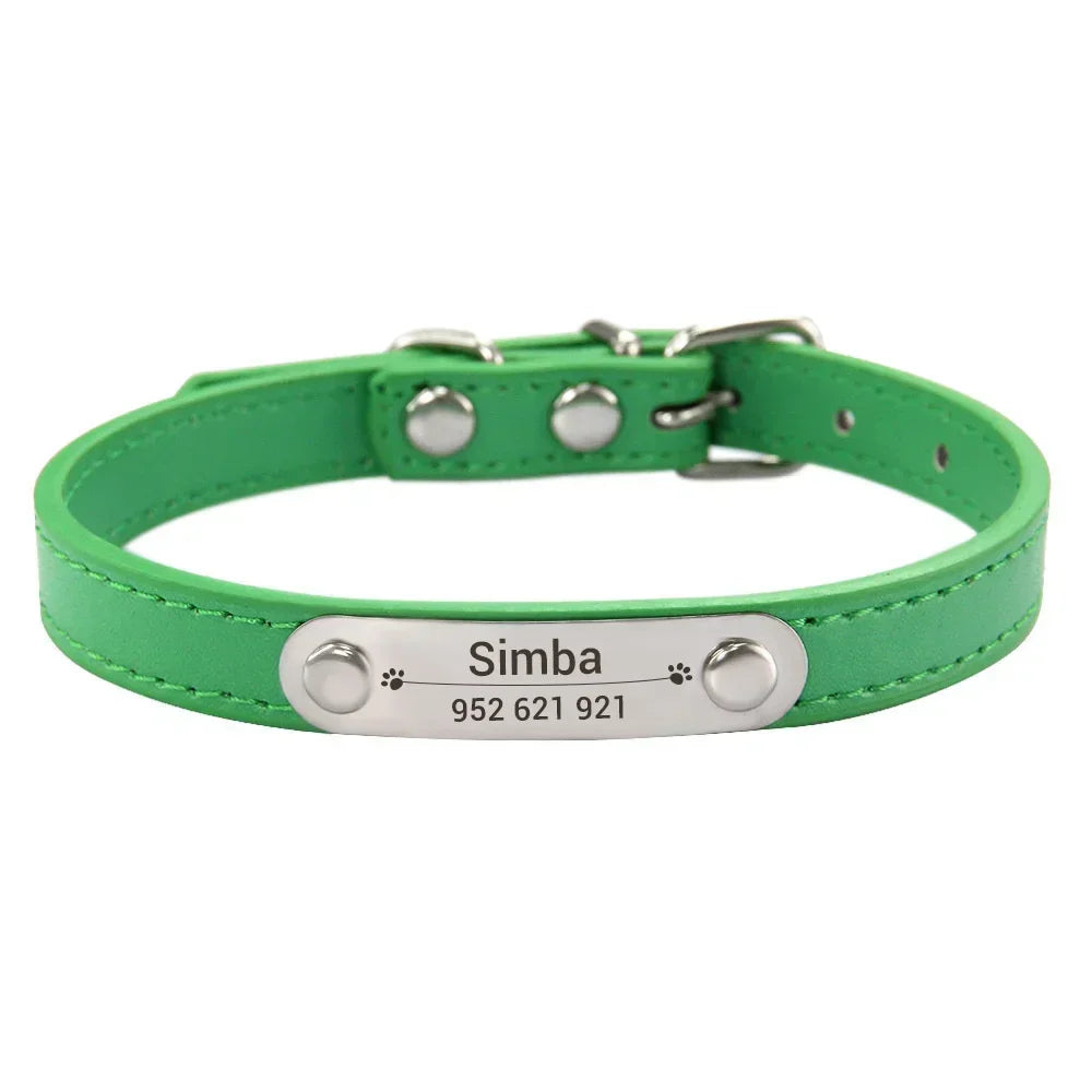 Collier Personnalisé en Cuir pour Chien & Chat – Gravure Nom et Numéro