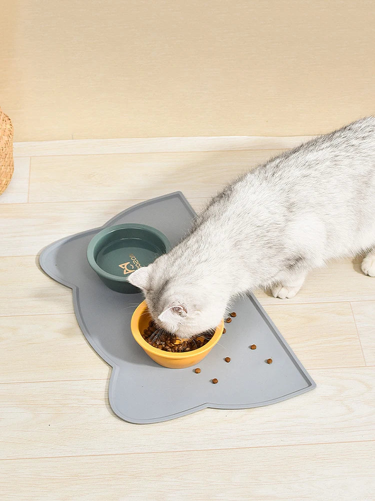 Tapis de Repas Imperméable et Antidérapant – Forme Tête de Chat pour Chiens & Chats