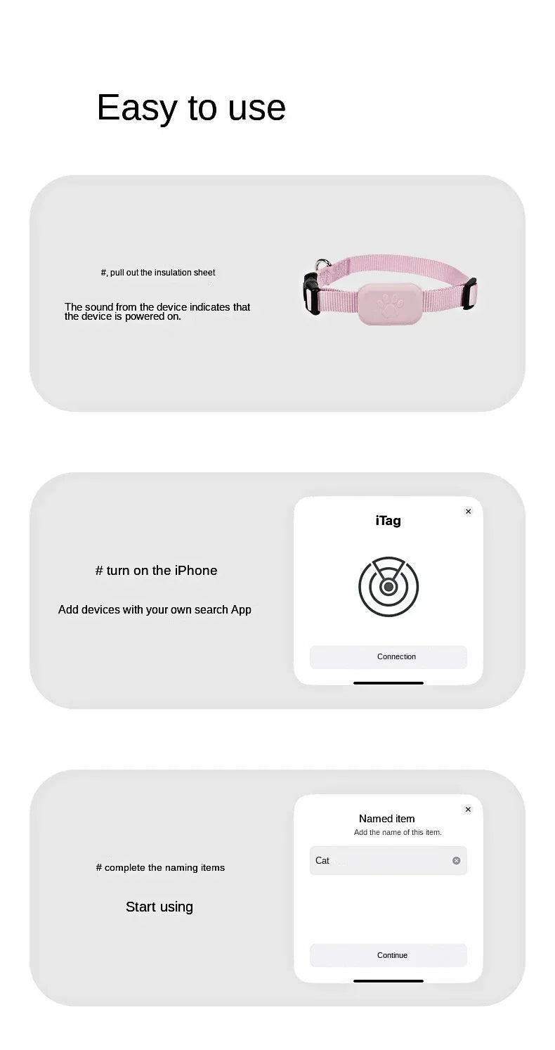 Collier GPS Waterproof pour Chien et Chat – Localisation Bluetooth Anti-Perte (iOS)