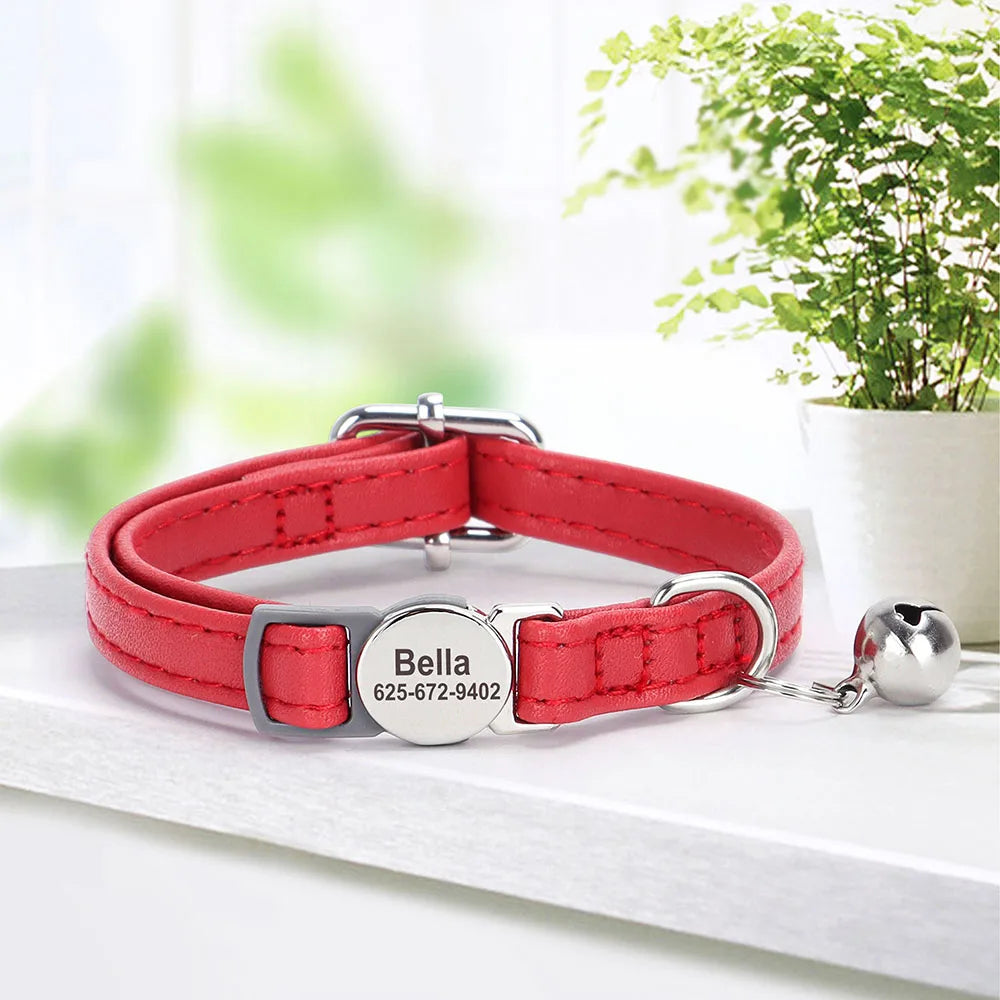 Collier Personnalisé en Cuir PU pour Chat et Petit Chien – Gravure + Clochette