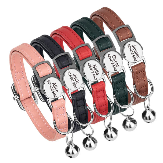 Collier Personnalisé en Cuir PU pour Chat et Petit Chien – Gravure + Clochette