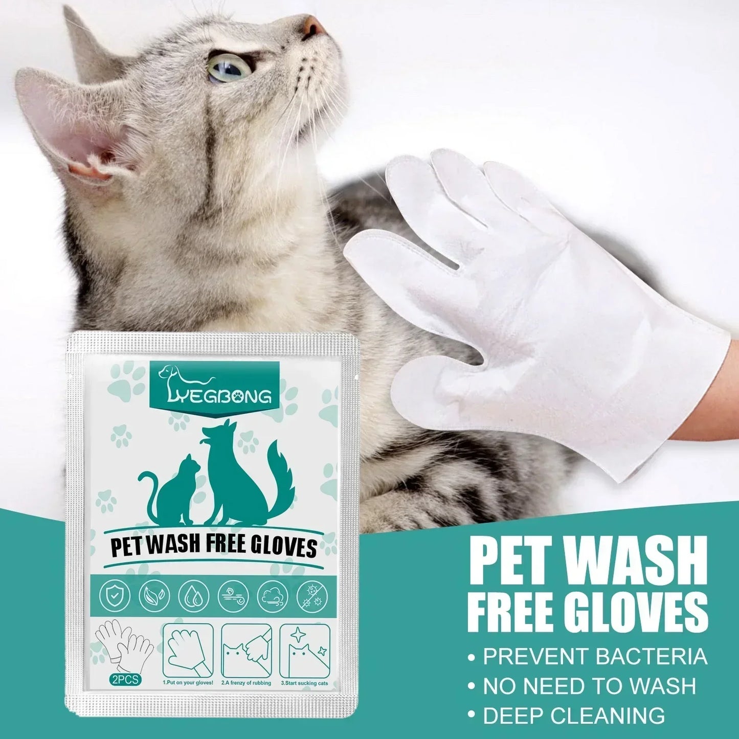 Gants Jetables Nettoyants pour Chiens & Chats – Bain Sec et Désodorisant