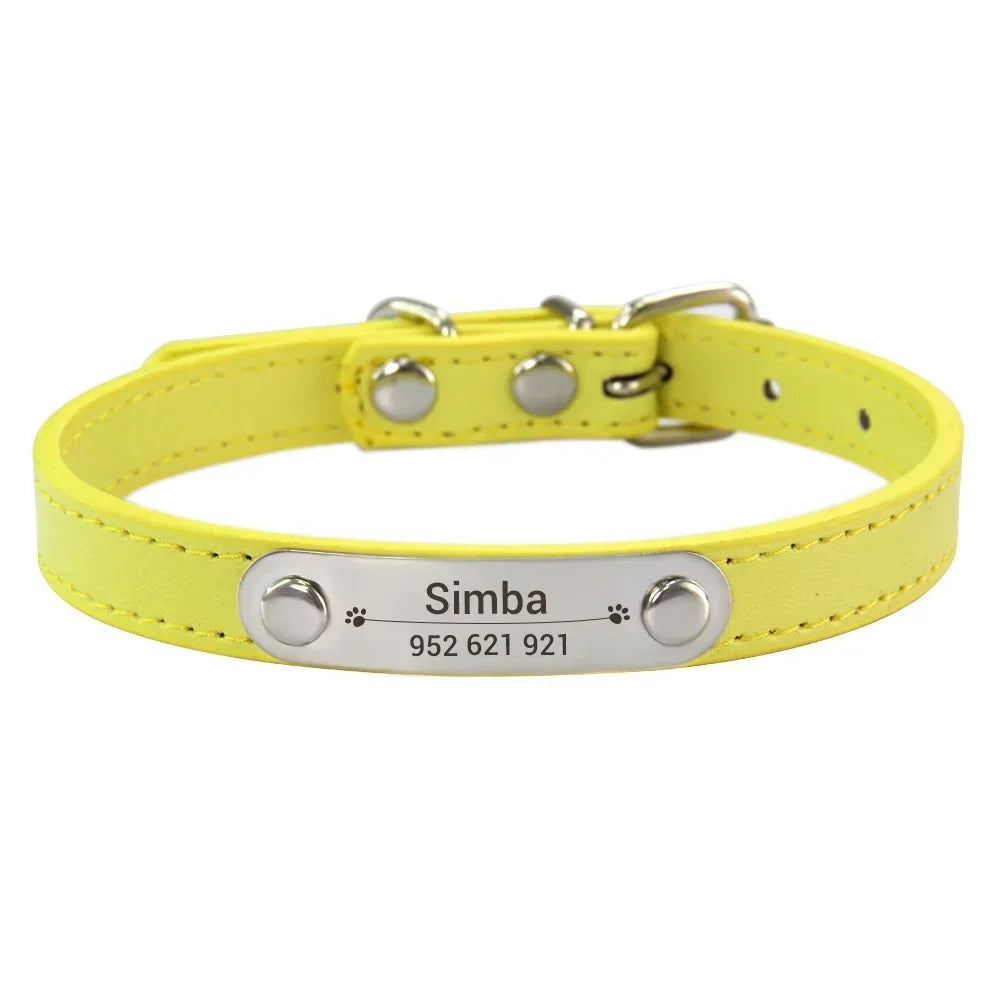 Collier Personnalisé en Cuir pour Chien & Chat – Gravure Nom et Numéro