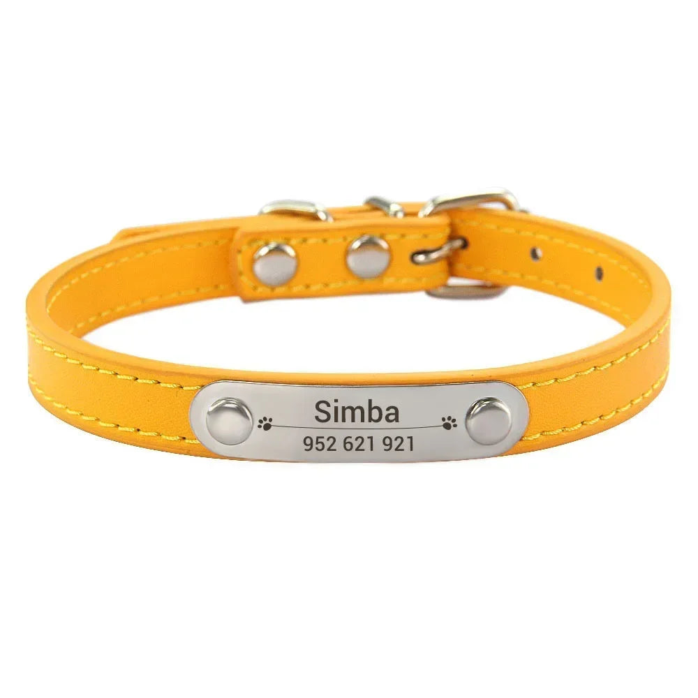 Collier Personnalisé en Cuir pour Chien & Chat – Gravure Nom et Numéro