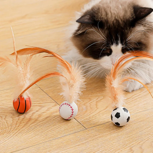 Balle Interactive avec Plumes pour Chat – Rebonds & Chasse