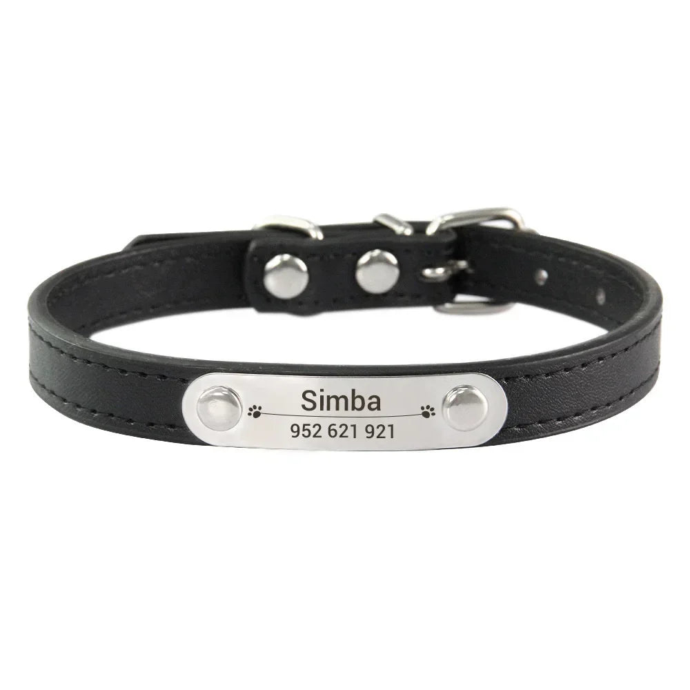 Collier Personnalisé en Cuir pour Chien & Chat – Gravure Nom et Numéro