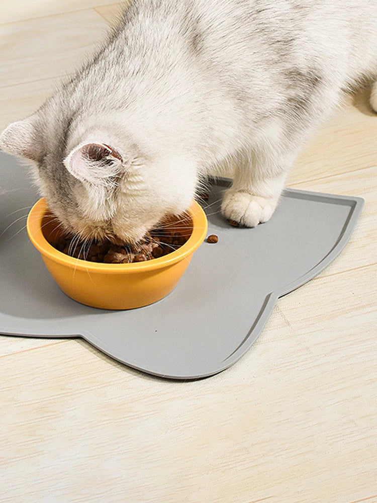 Tapis de Repas Imperméable et Antidérapant – Forme Tête de Chat pour Chiens & Chats