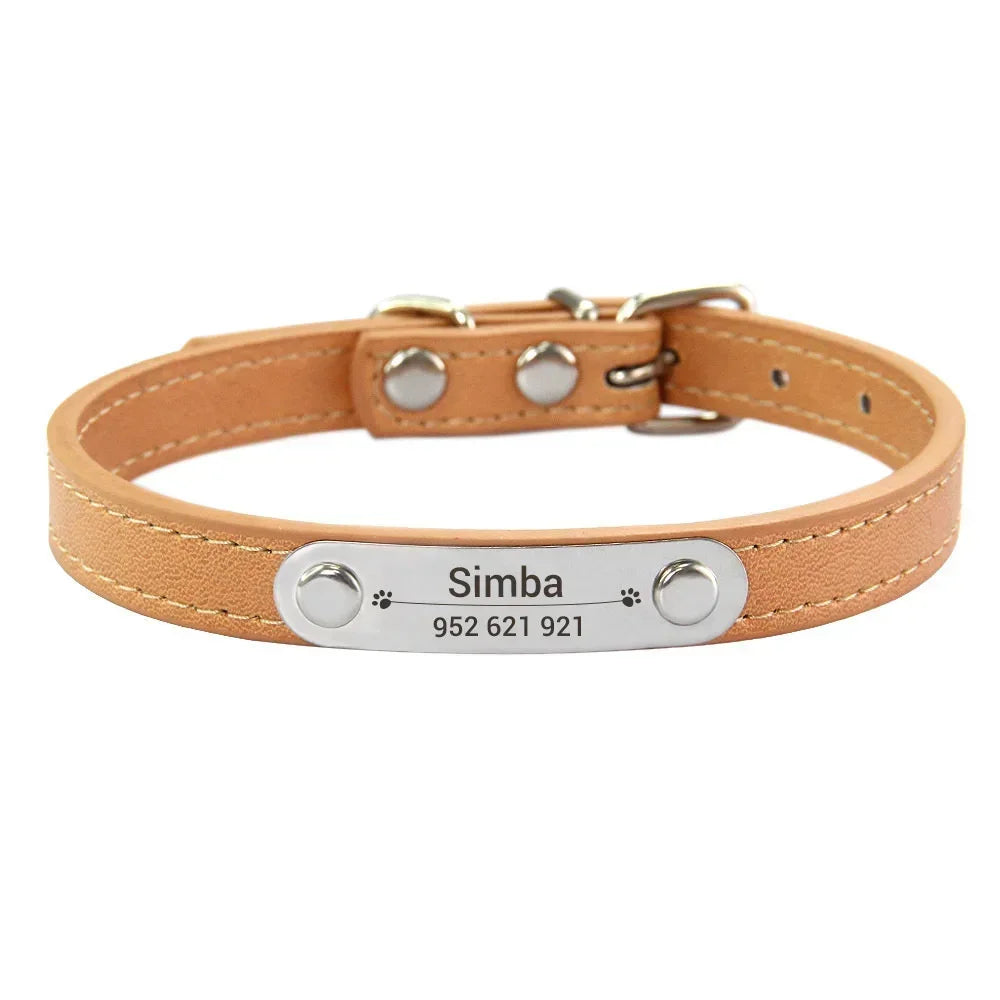 Collier Personnalisé en Cuir pour Chien & Chat – Gravure Nom et Numéro