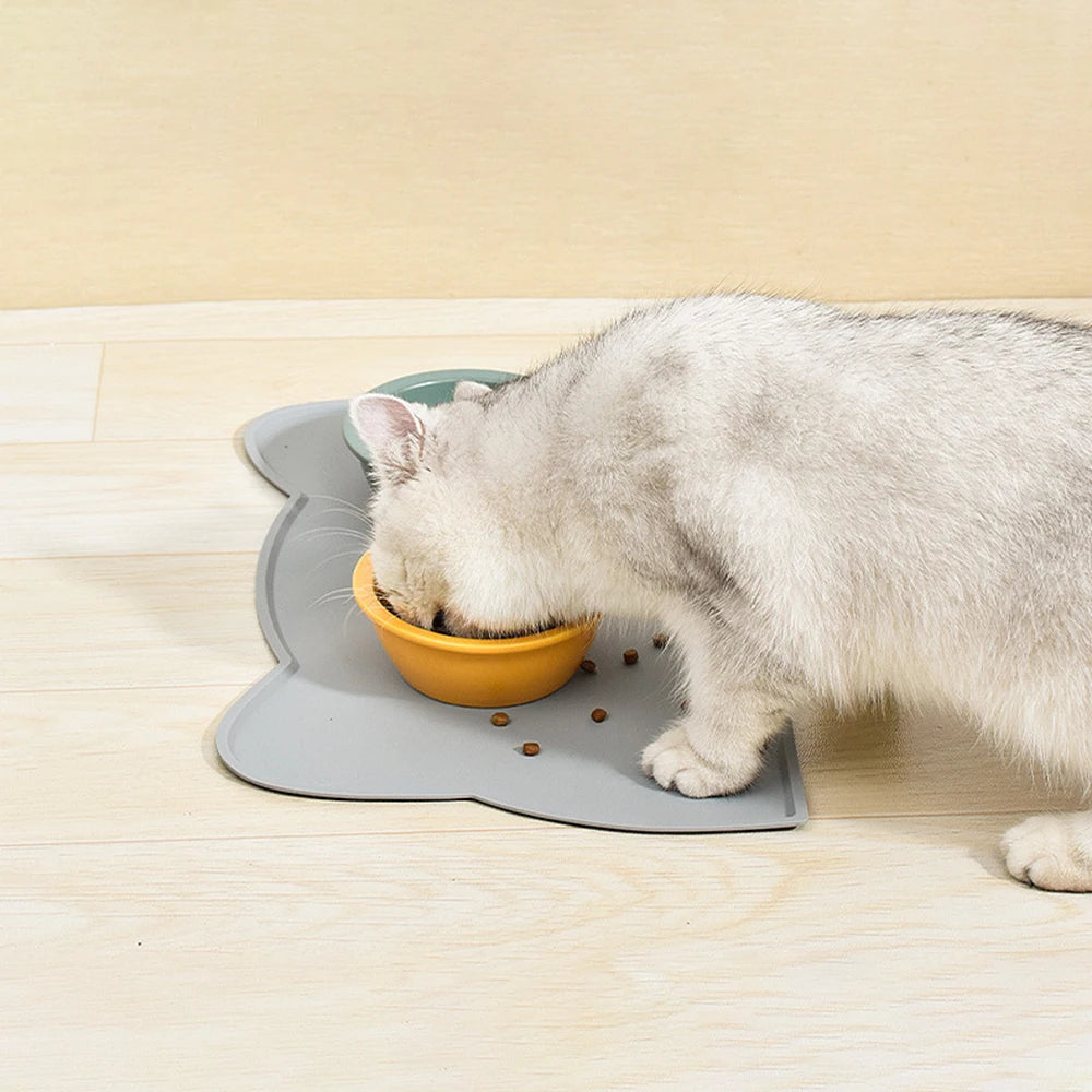 Tapis de Repas Imperméable et Antidérapant – Forme Tête de Chat pour Chiens & Chats