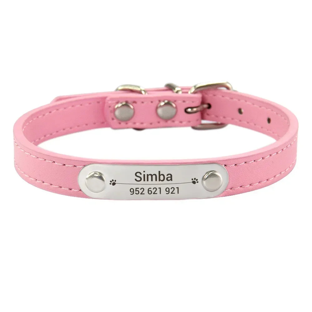 Collier Personnalisé en Cuir pour Chien & Chat – Gravure Nom et Numéro