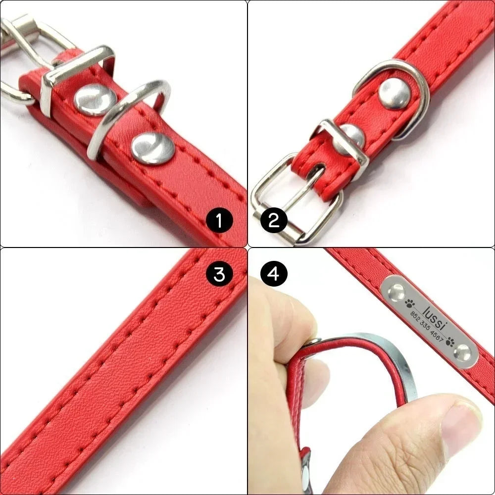 Collier Personnalisé en Cuir pour Chien & Chat – Gravure Nom et Numéro