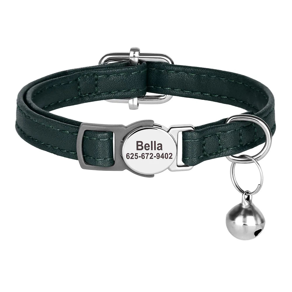 Collier Personnalisé en Cuir PU pour Chat et Petit Chien – Gravure + Clochette