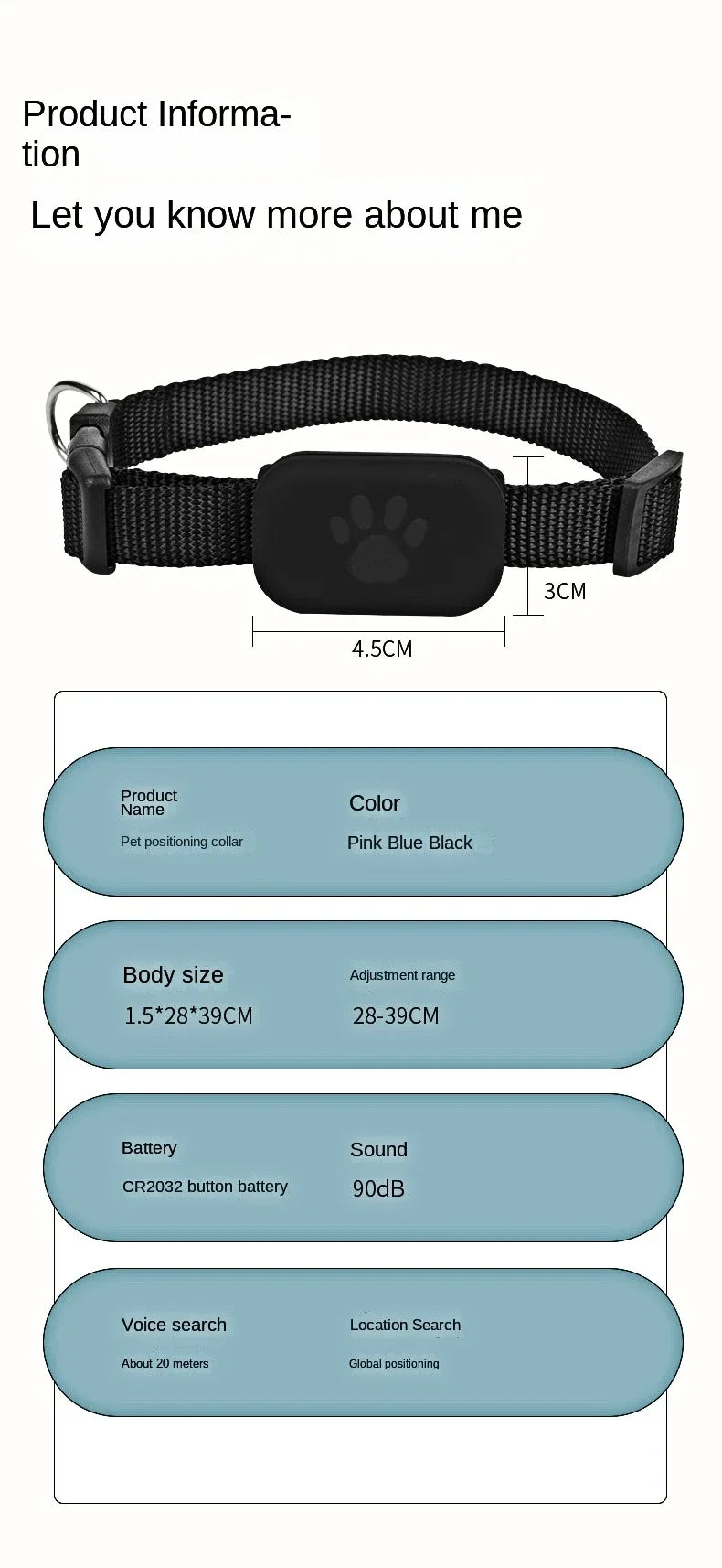 Collier GPS Waterproof pour Chien et Chat – Localisation Bluetooth Anti-Perte (iOS)