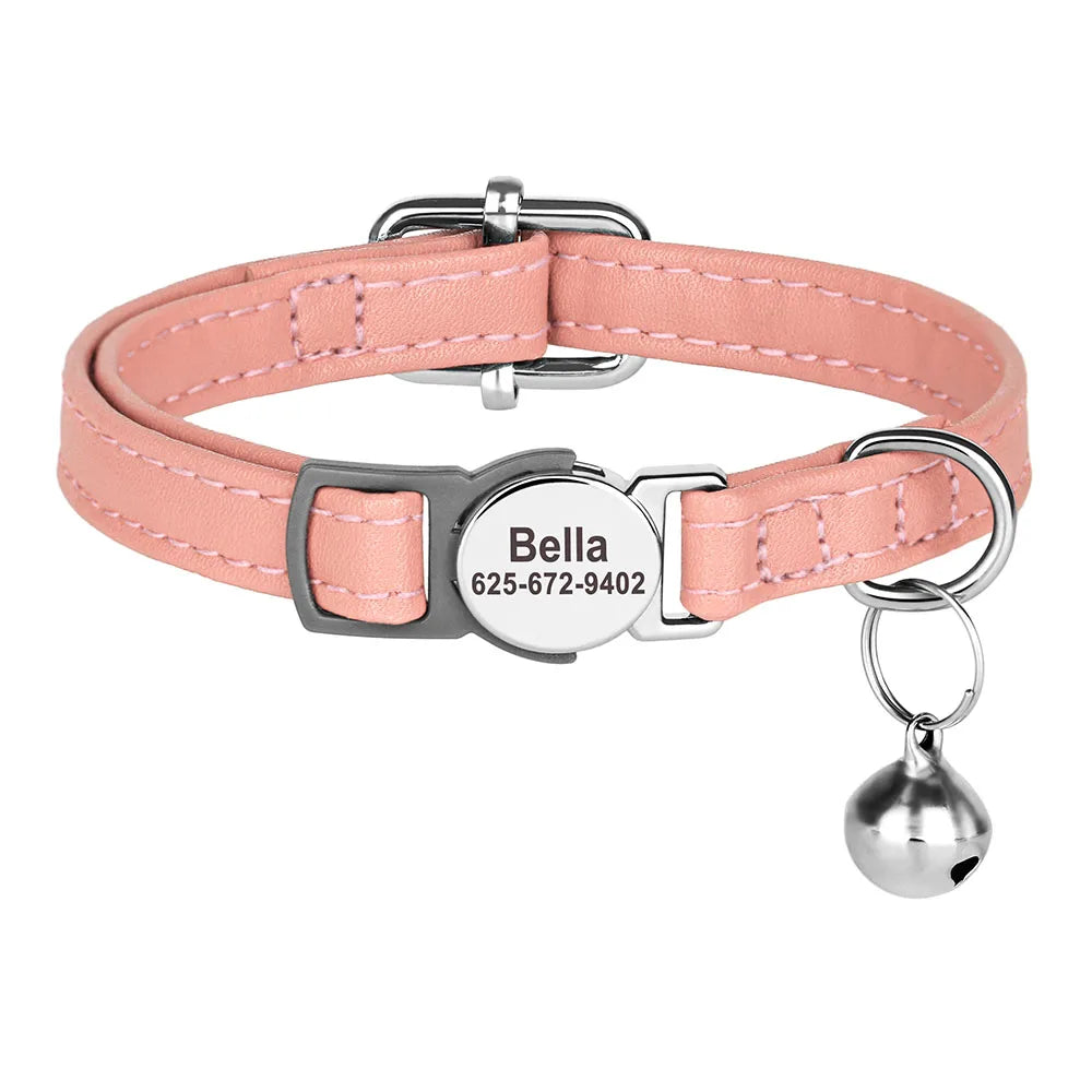 Collier Personnalisé en Cuir PU pour Chat et Petit Chien – Gravure + Clochette