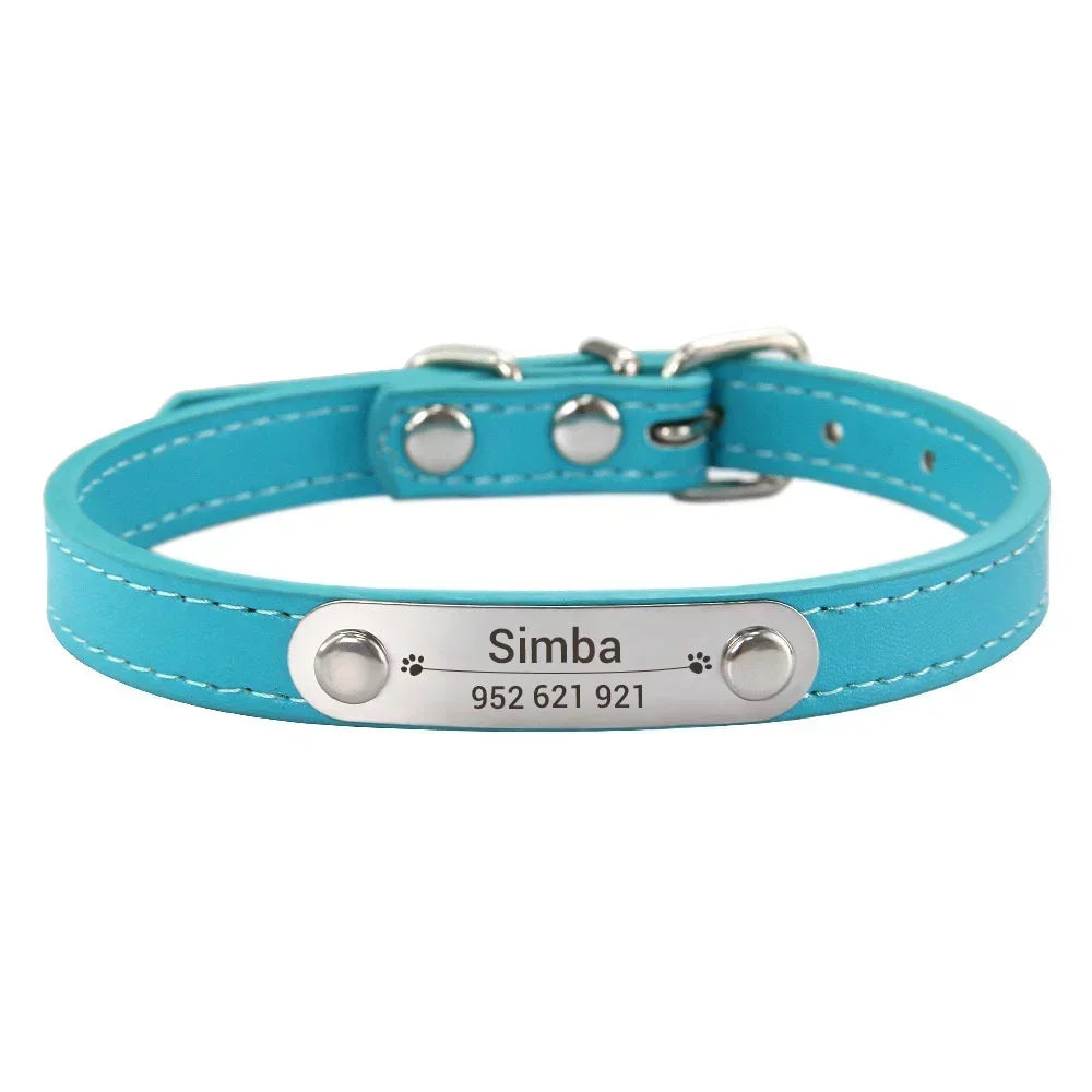 Collier Personnalisé en Cuir pour Chien & Chat – Gravure Nom et Numéro