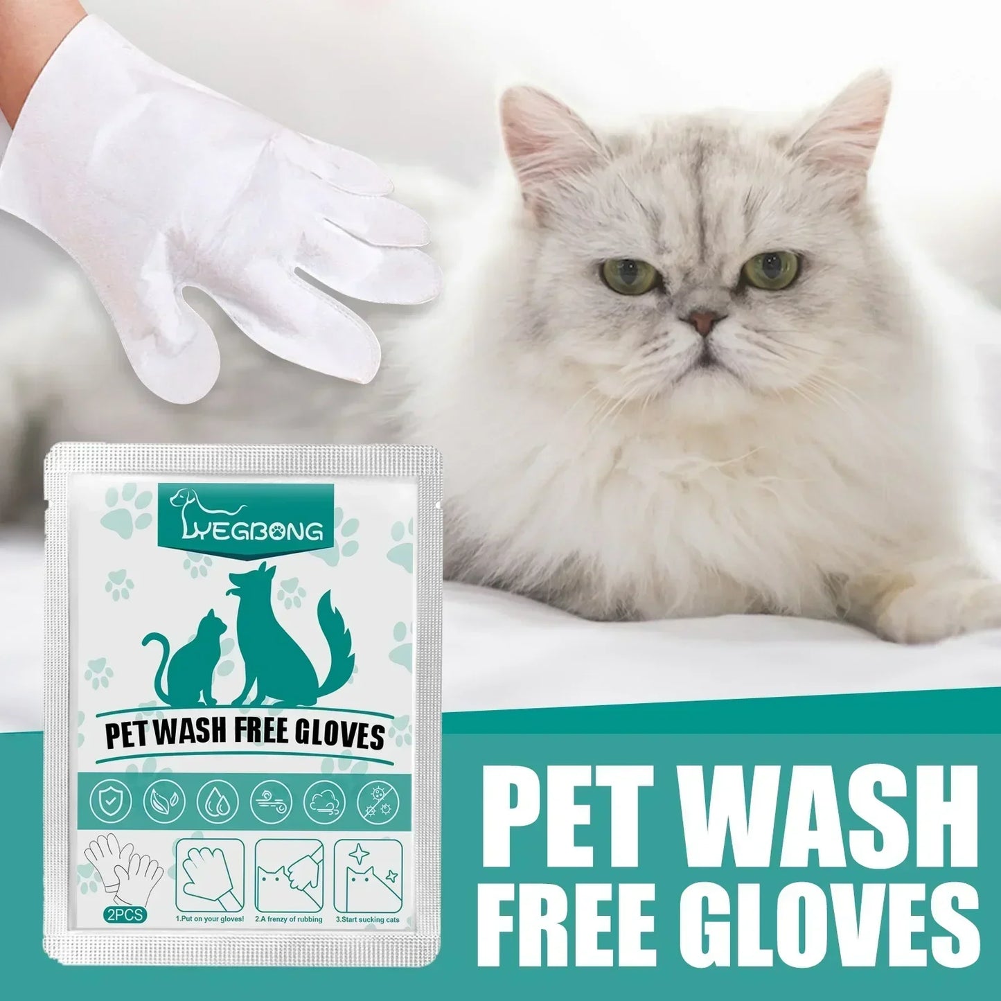 Gants Jetables Nettoyants pour Chiens & Chats – Bain Sec et Désodorisant