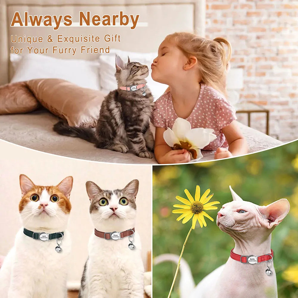 Collier Personnalisé en Cuir PU pour Chat et Petit Chien – Gravure + Clochette