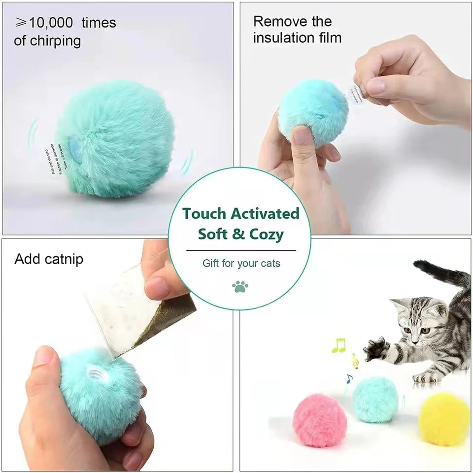 Balle Interactive Sonore pour Chat avec Catnip – 3 Sons Animaux