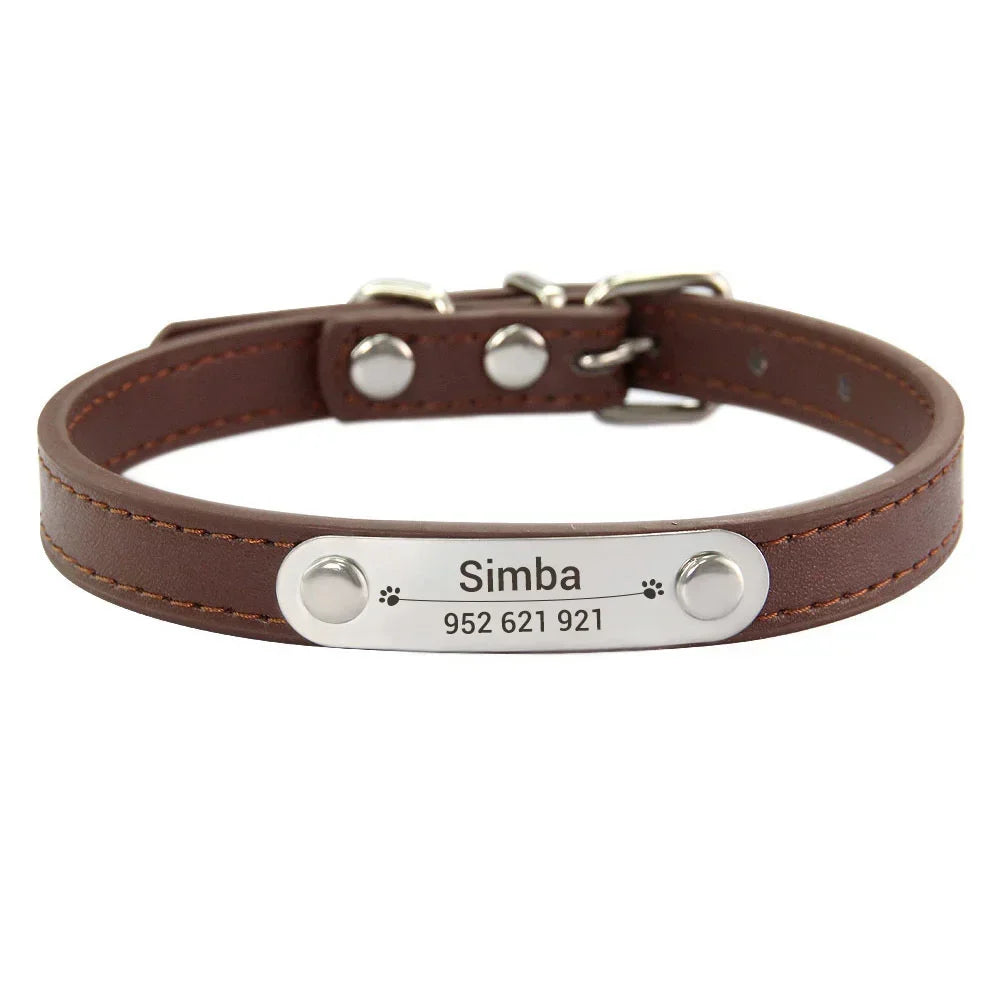 Collier Personnalisé en Cuir pour Chien & Chat – Gravure Nom et Numéro