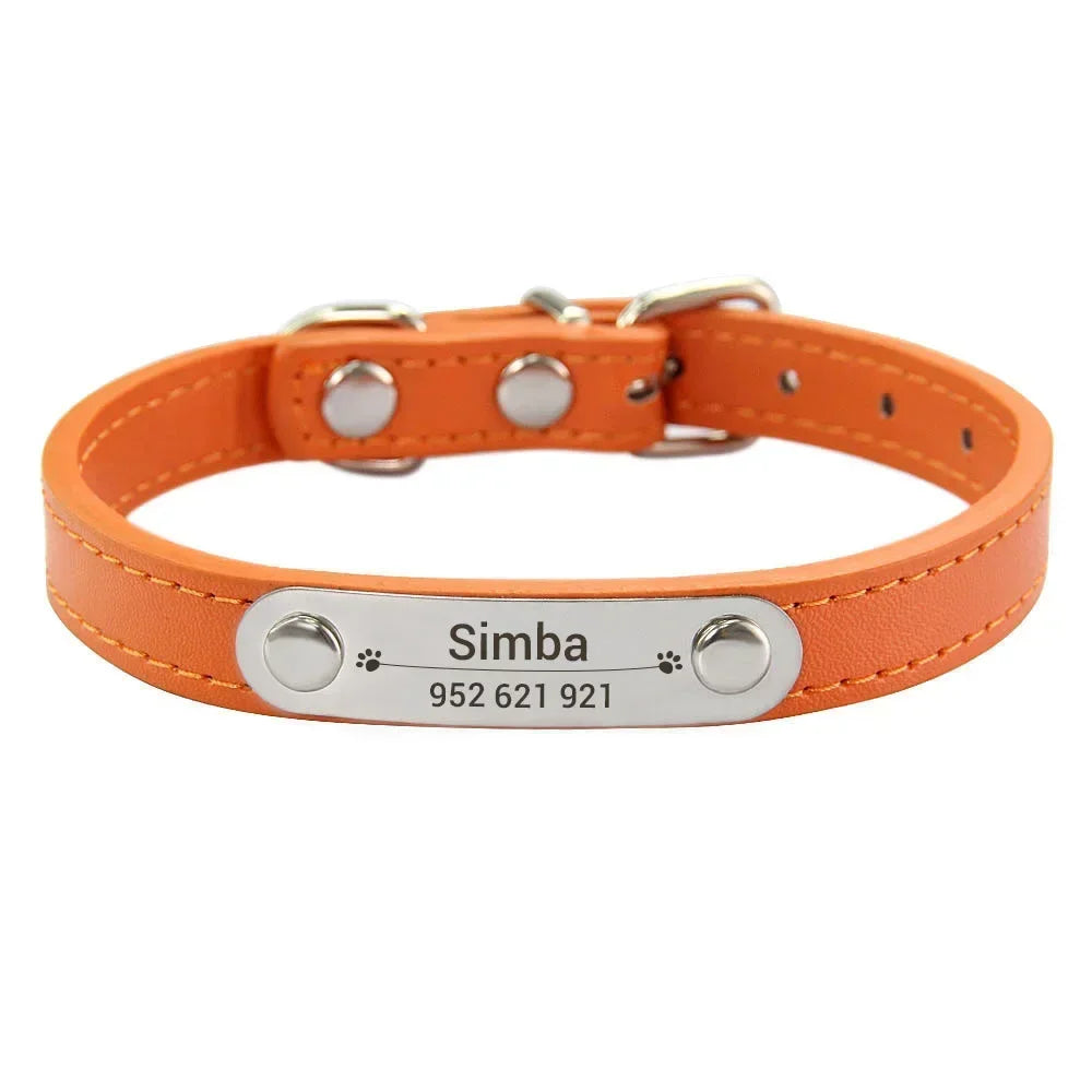 Collier Personnalisé en Cuir pour Chien & Chat – Gravure Nom et Numéro