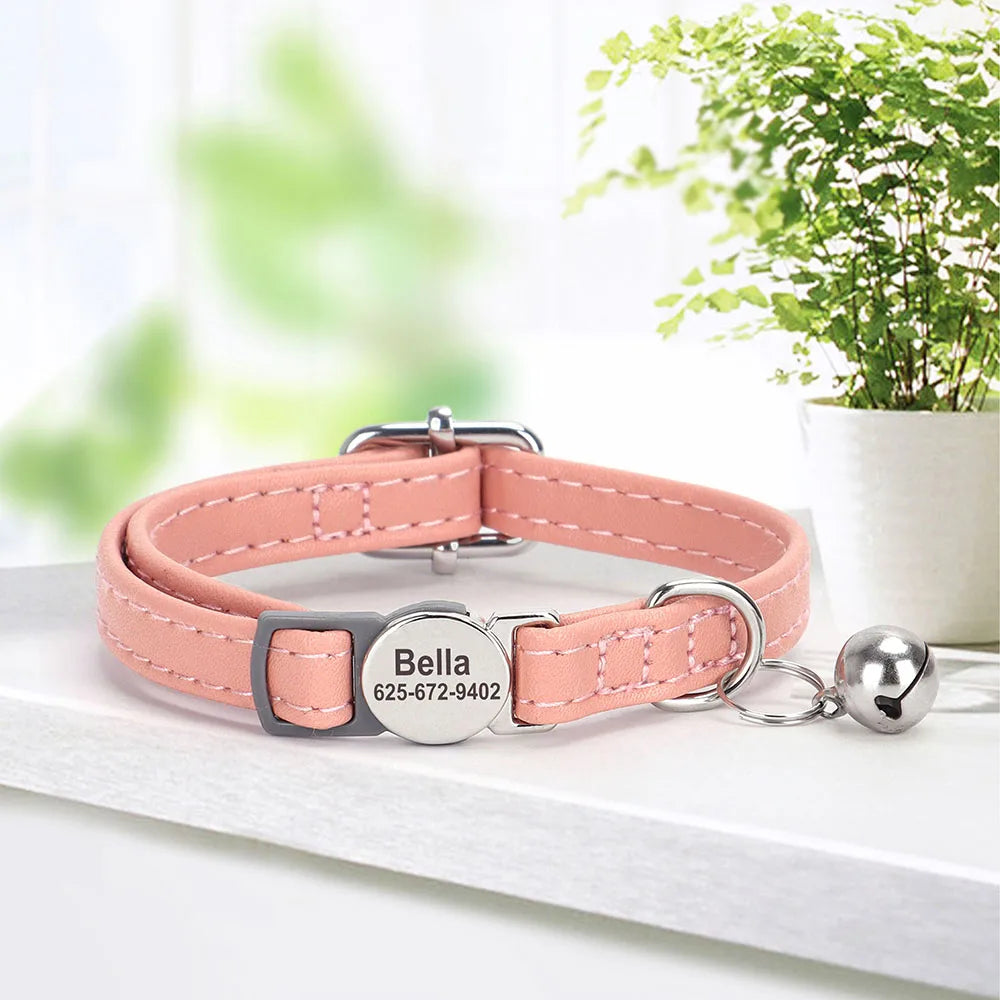 Collier Personnalisé en Cuir PU pour Chat et Petit Chien – Gravure + Clochette
