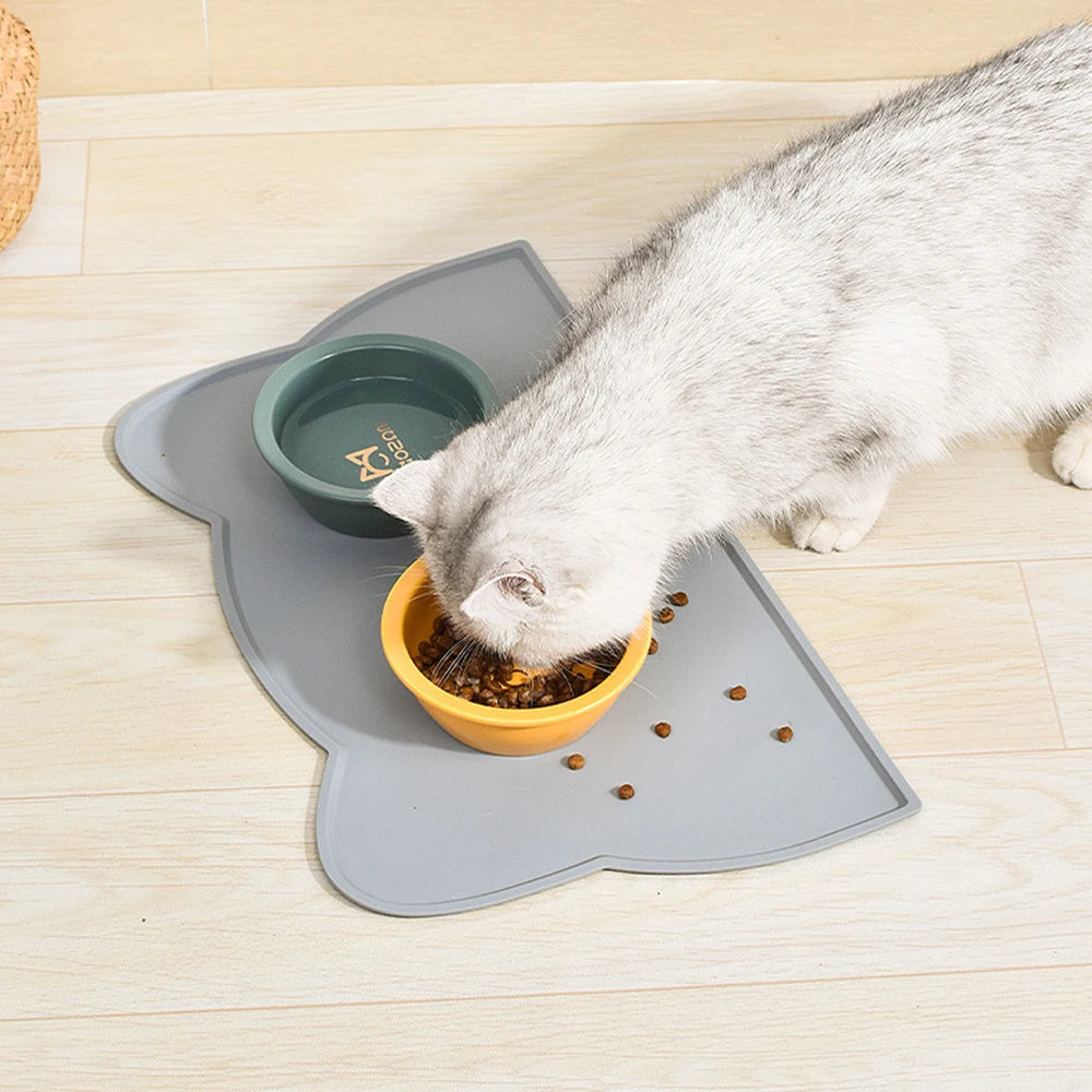 Tapis de Repas Imperméable et Antidérapant – Forme Tête de Chat pour Chiens & Chats