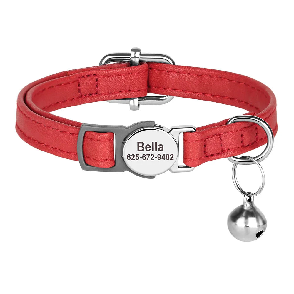 Collier Personnalisé en Cuir PU pour Chat et Petit Chien – Gravure + Clochette