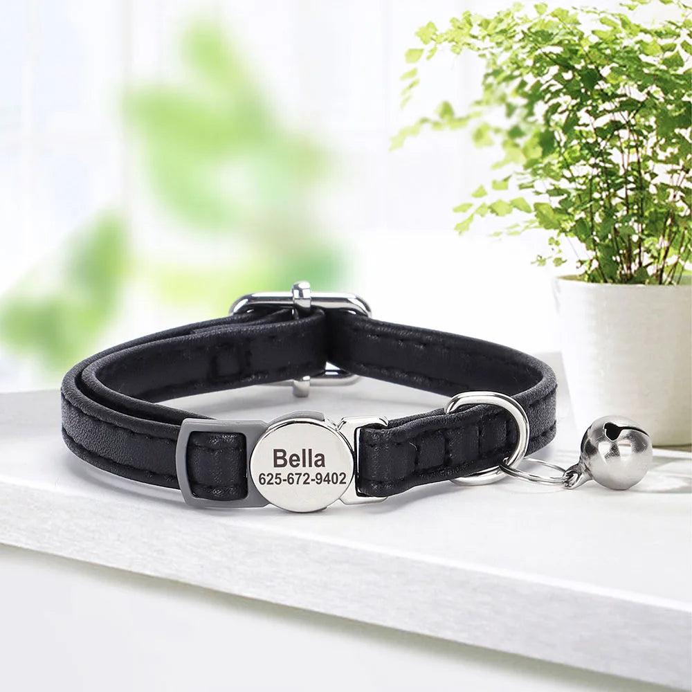 Collier Personnalisé en Cuir PU pour Chat et Petit Chien – Gravure + Clochette