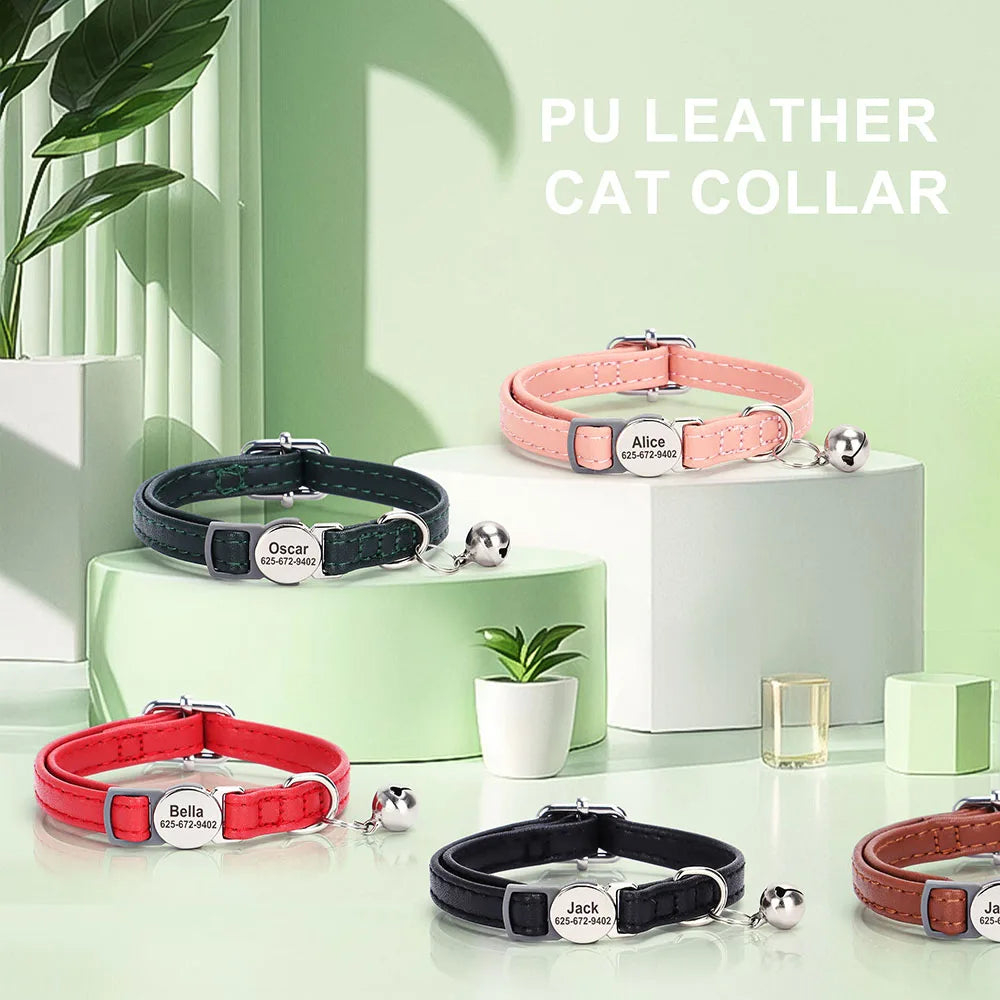 Collier Personnalisé en Cuir PU pour Chat et Petit Chien – Gravure + Clochette