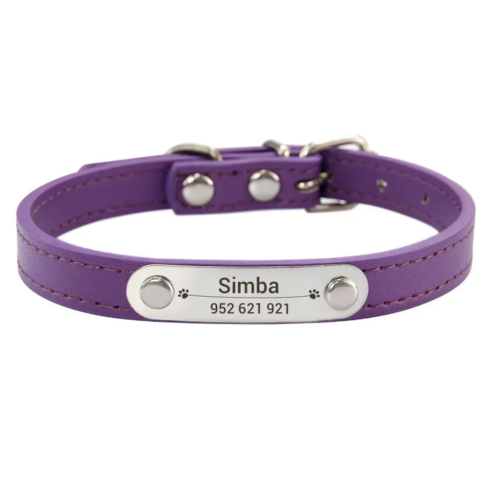 Collier Personnalisé en Cuir pour Chien & Chat – Gravure Nom et Numéro