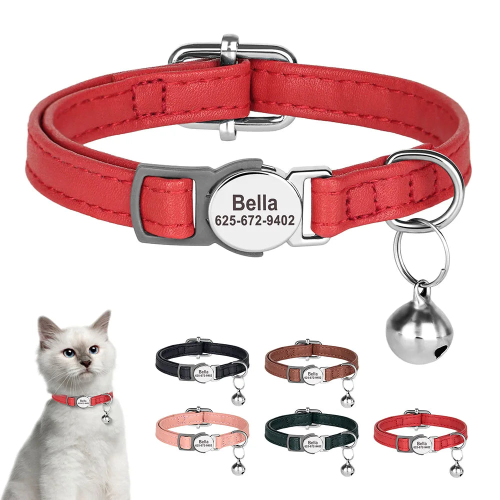 Collier Personnalisé en Cuir PU pour Chat et Petit Chien – Gravure + Clochette