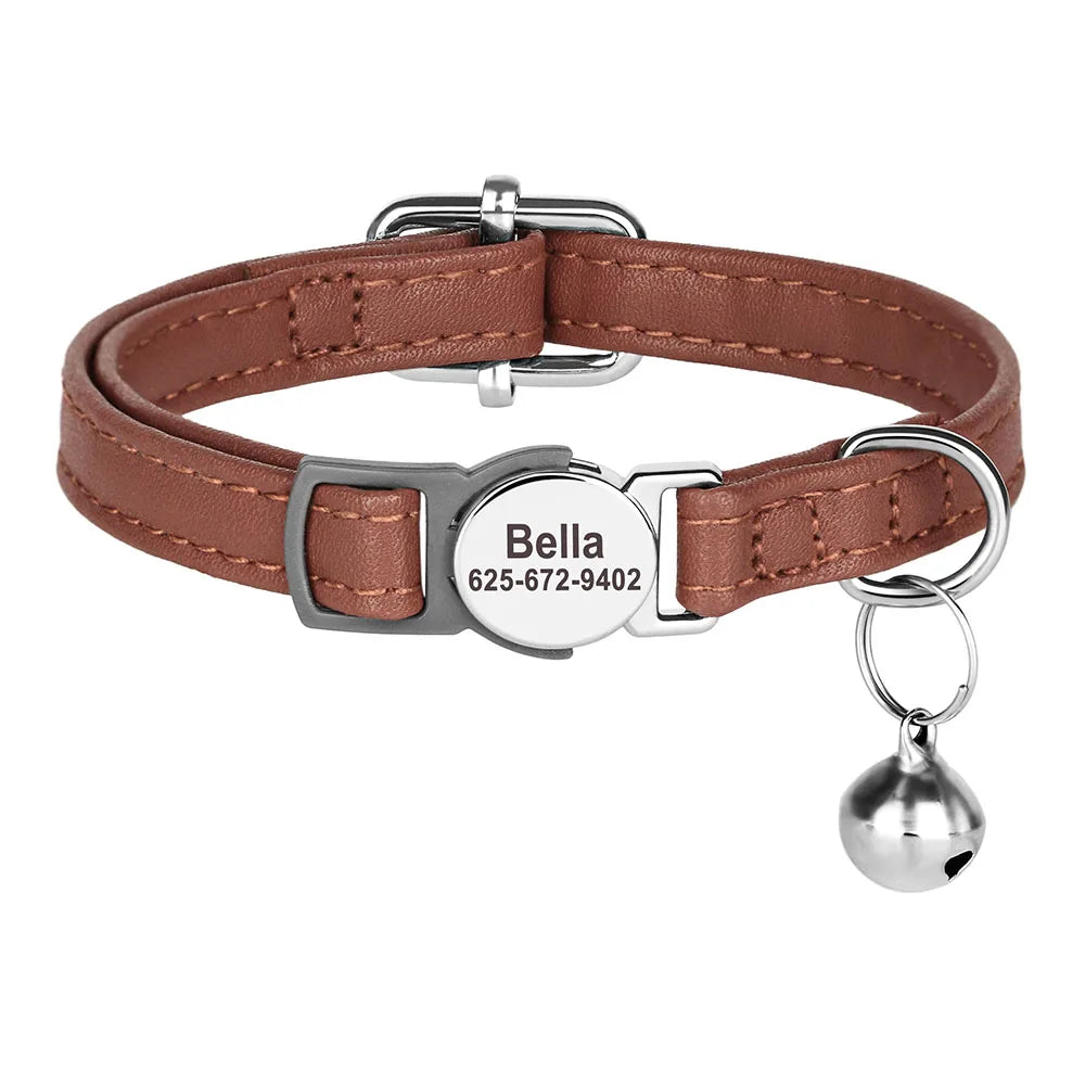 Collier Personnalisé en Cuir PU pour Chat et Petit Chien – Gravure + Clochette