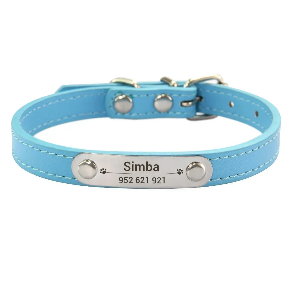 Collier Personnalisé en Cuir pour Chien & Chat – Gravure Nom et Numéro
