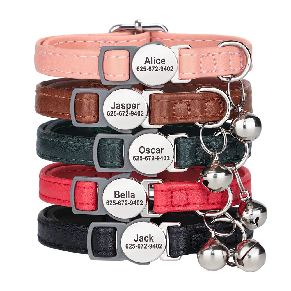 Collier Personnalisé en Cuir PU pour Chat et Petit Chien – Gravure + Clochette