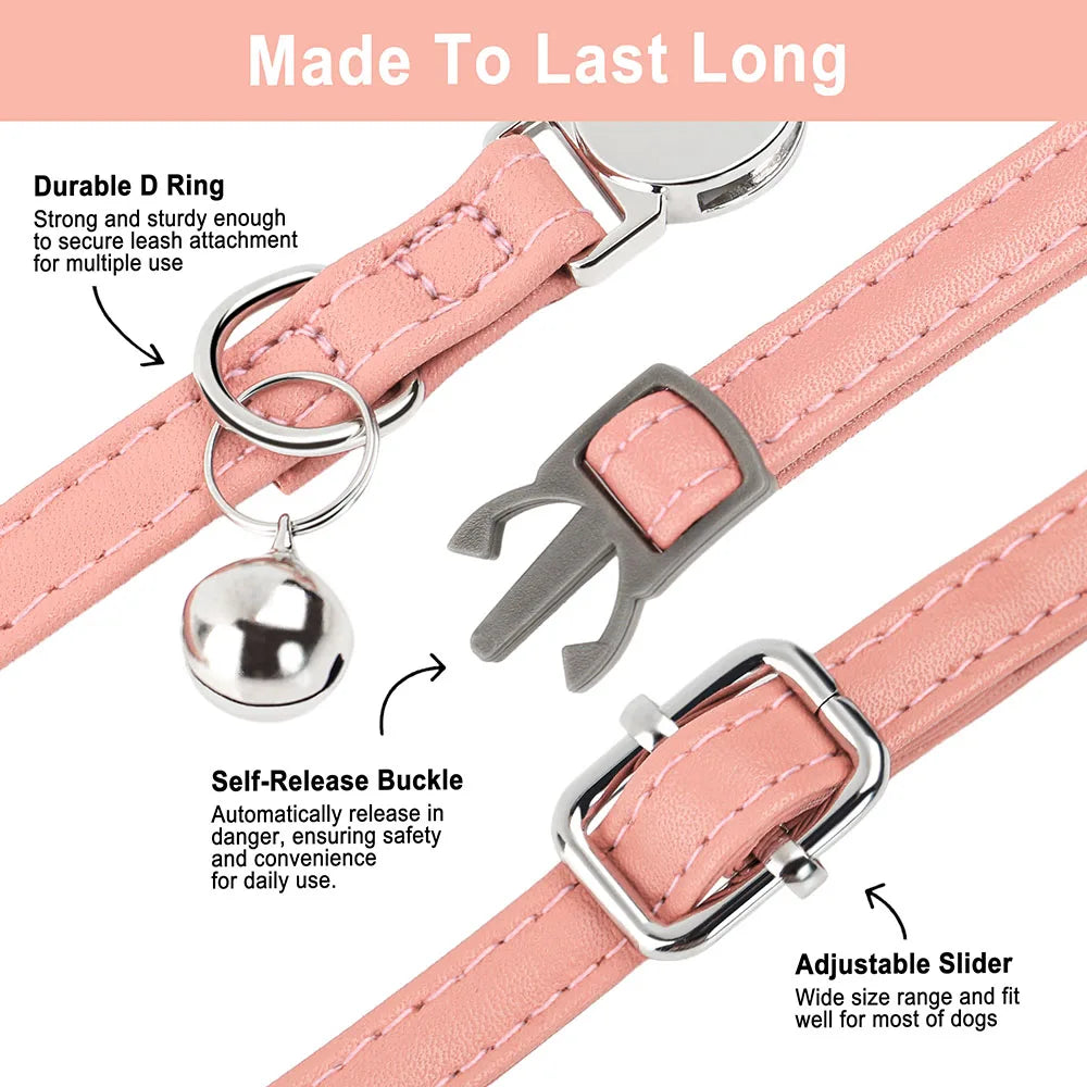 Collier Personnalisé en Cuir PU pour Chat et Petit Chien – Gravure + Clochette